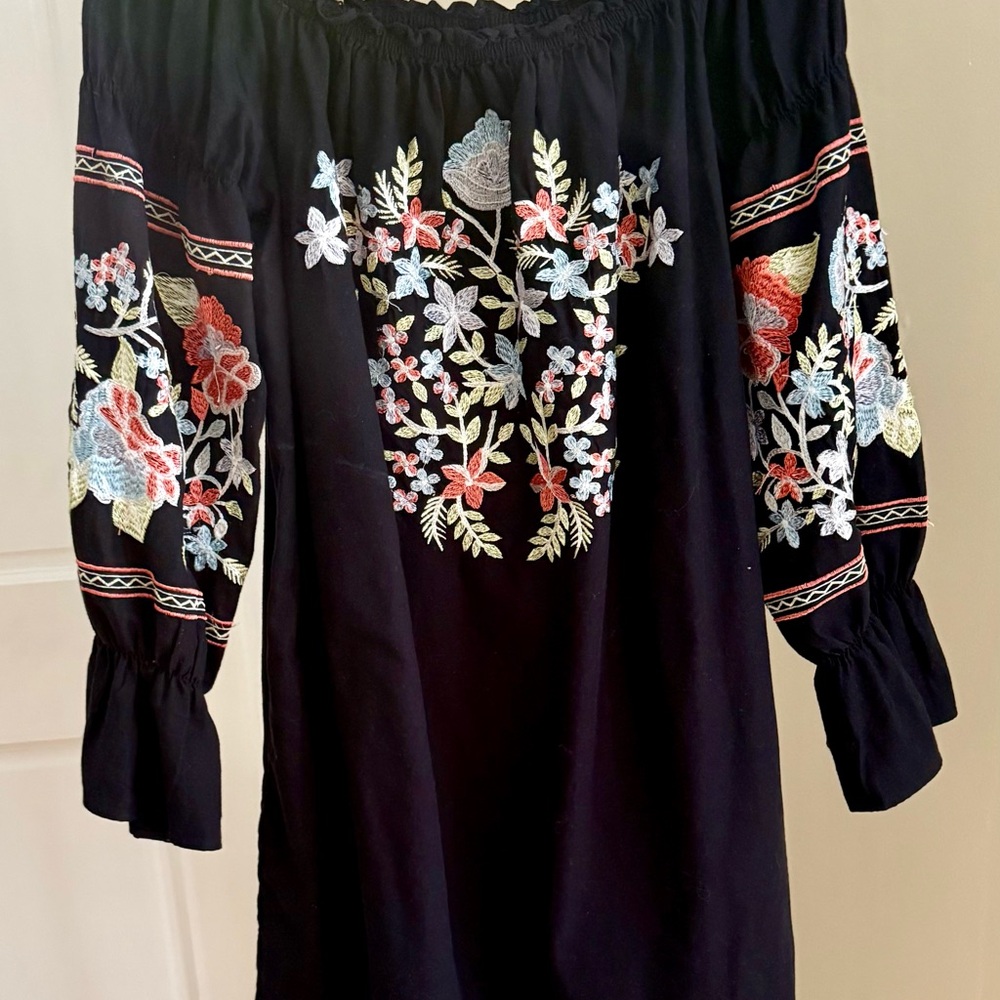 Floral Embroidered Black Dress